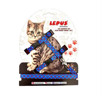 Lepus Pati Desenli Kedi Göğüs & Gezdirme Takımı Mavi 34x26x6 Cm