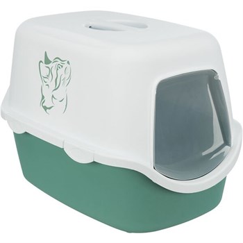 Trixie Kedi Resimi Baskılı Kapalı Kedi Tuvaleti Yeşil-Beyaz 40x40x56 Cm