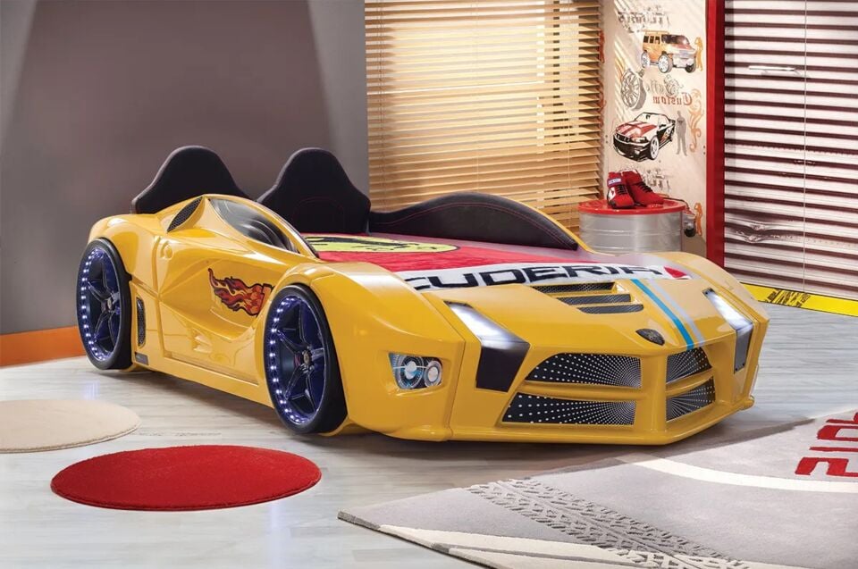 Kaju Carbeds Arabalı Çocuk Yatak Luxury Full Sarı