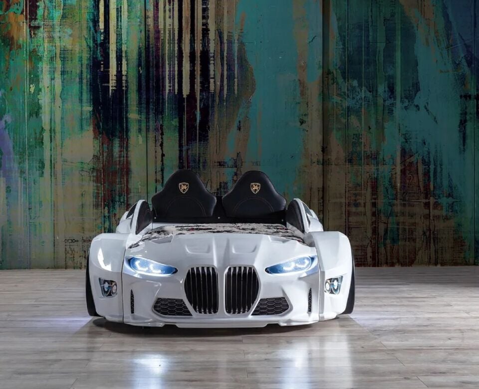 Kaju Gtm Full Arabalı Yatak Kumandalı Işık Ve Ses Sistemli Çocuk Karyolası Beyaz