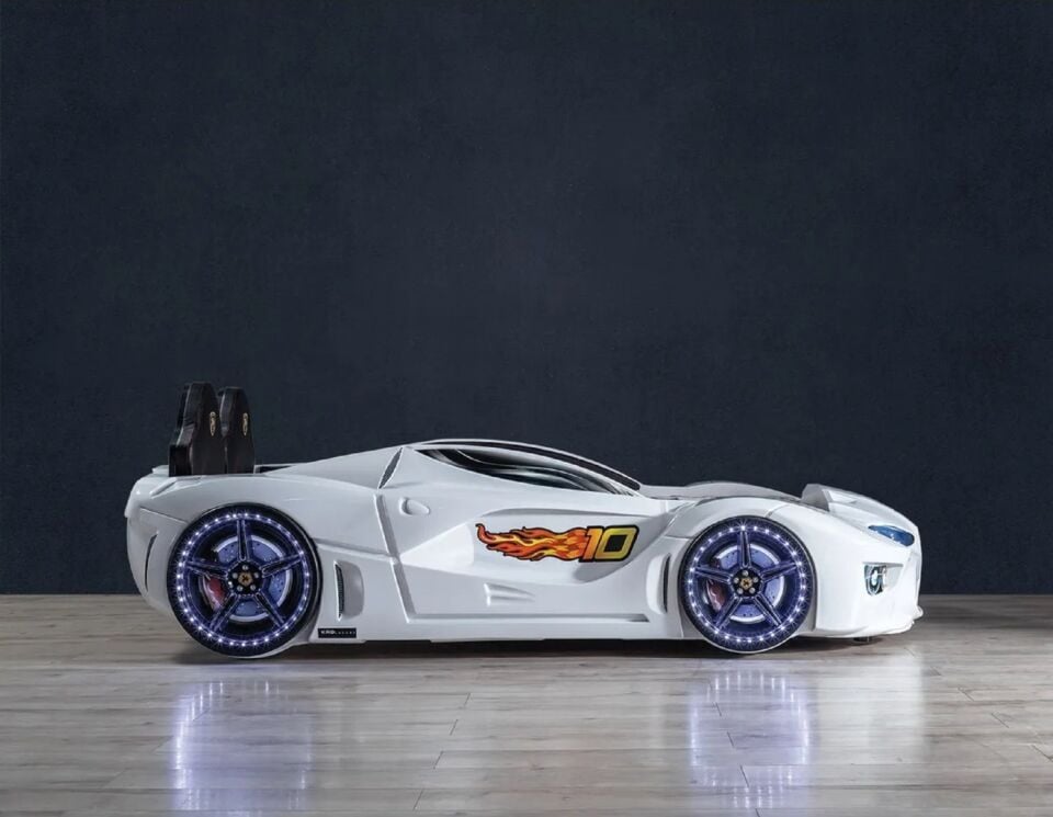 Kaju Gtm Full Arabalı Yatak Kumandalı Işık Ve Ses Sistemli Çocuk Karyolası Beyaz