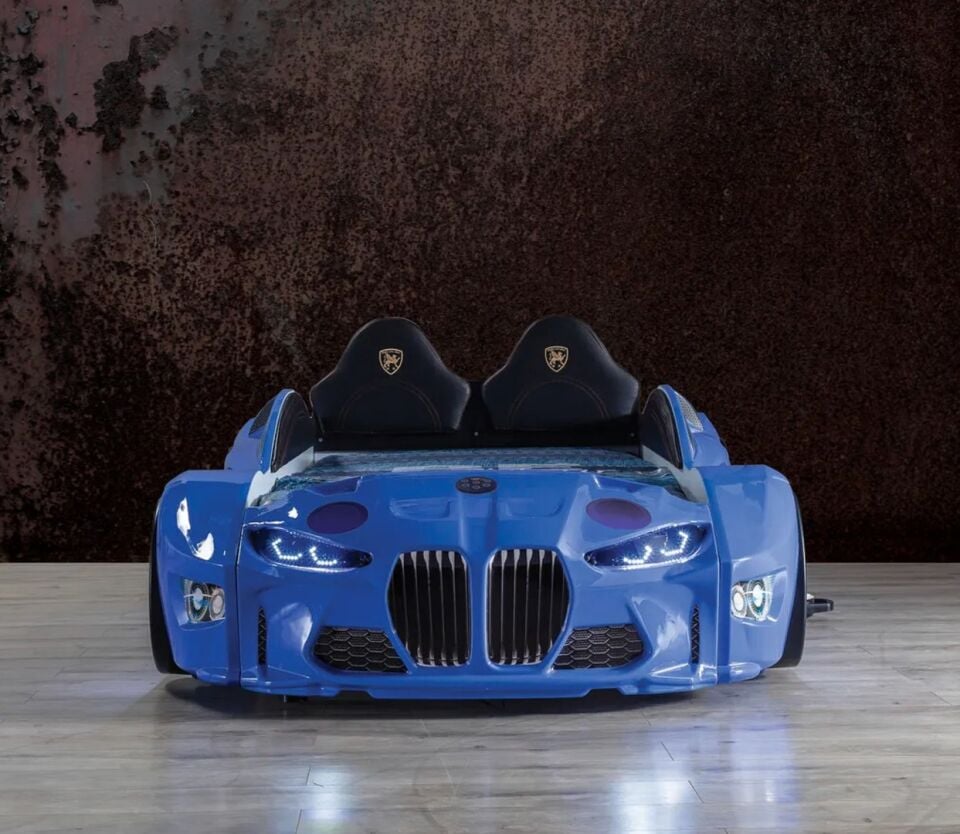 Kaju Gtm Premium Arabalı Kırmızı Kumandalı Işık Ve Ses Sistemli Çocuk Karyolası Mavi