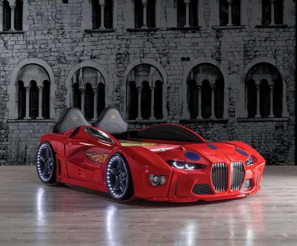 Kaju Gtm Premium Arabalı Kırmızı Kumandalı Işık Ve Ses Sistemli Çocuk Karyolası Kırmızı