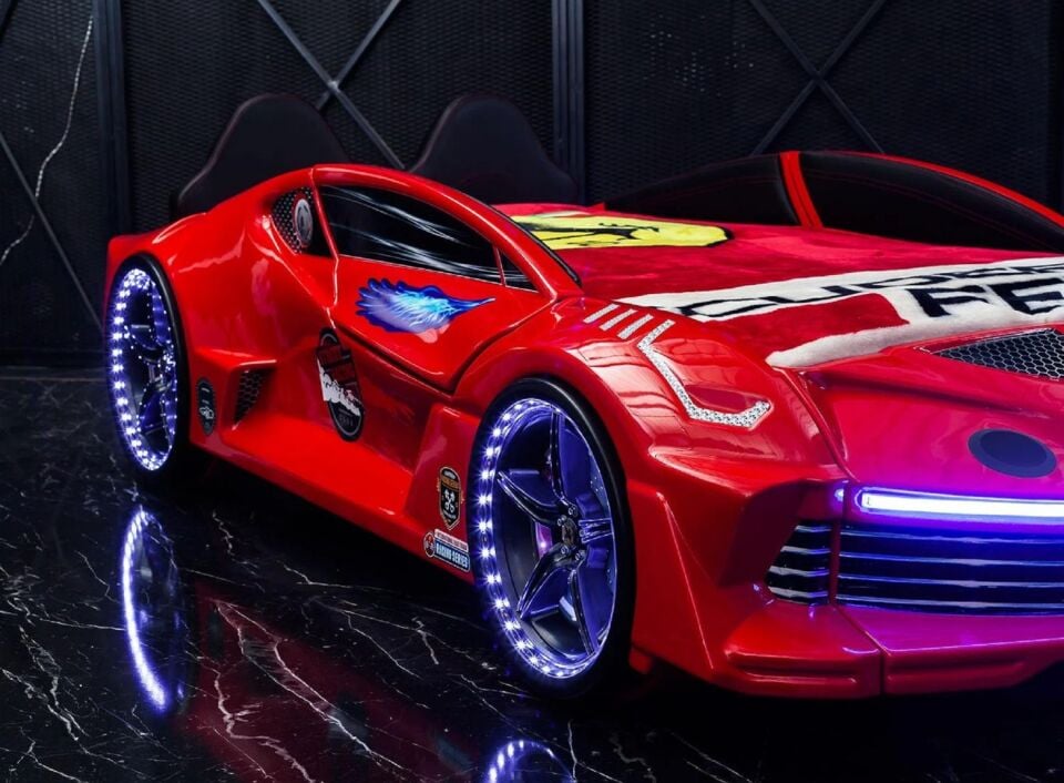 Kaju Carbeds Arabalı Çocuk Yatak Bluetoothlu Kumandalı Işık Ve Ses Sistemli Moon Aero Premium Kırmızı