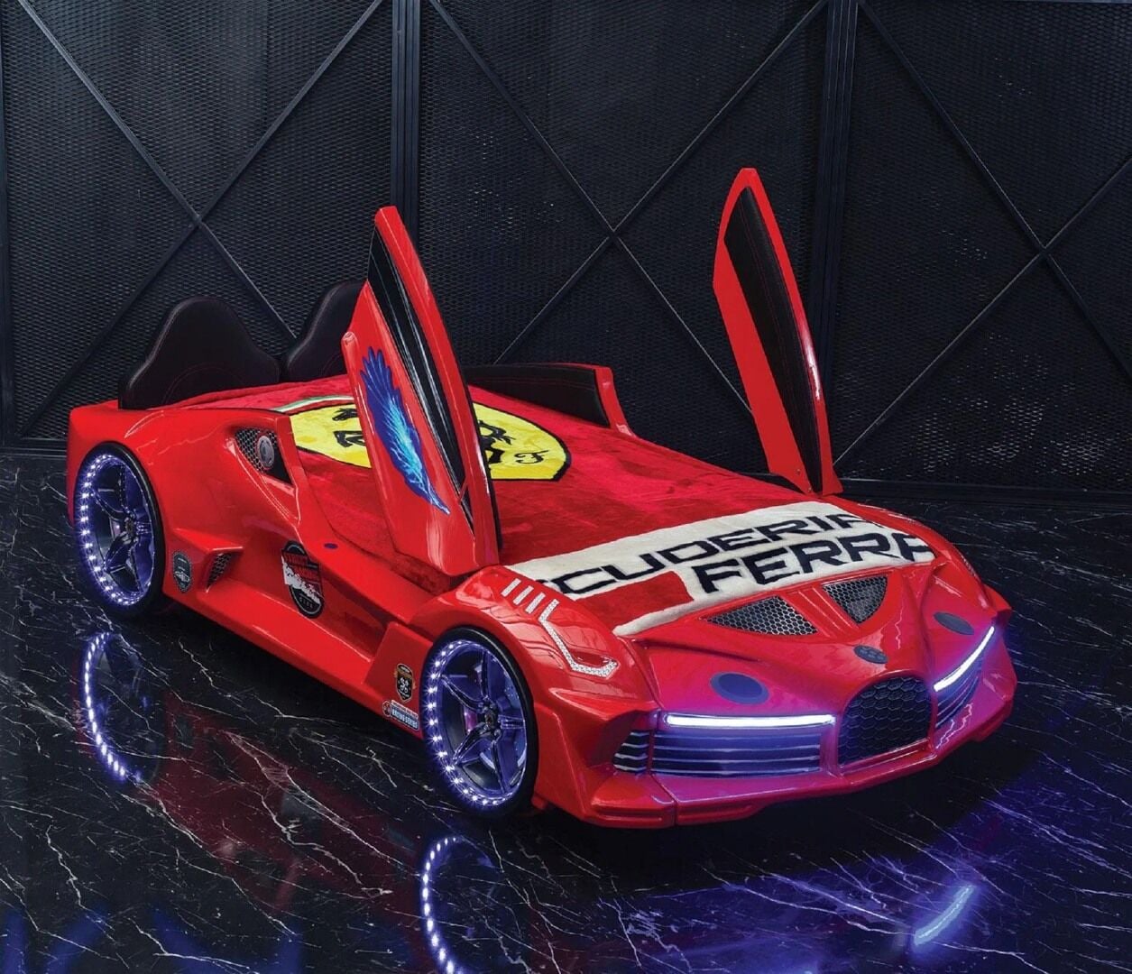 Kaju Carbeds Arabalı Çocuk Yatak Bluetoothlu Kumandalı Işık Ve Ses Sistemli Moon Aero Premium Kırmızı