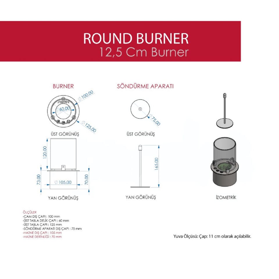 Starfire Yuvarlak Burner Camlı Bioethanol Şömine 12 cm