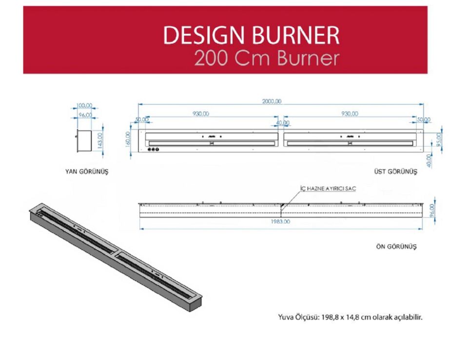 Starfire Design Burner Bioethanol Şömine 200 cm