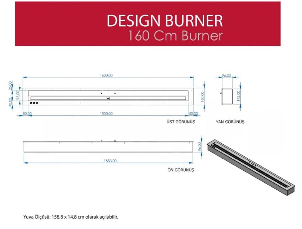 Starfire Design Burner Bioethanol Şömine 160 cm