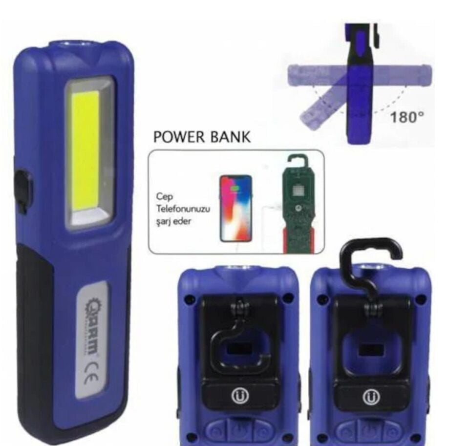 Arm Profesyonel Esen109 420 Lümen Şarjlı Mıknatıslı Led Fener Lamba Powerbank