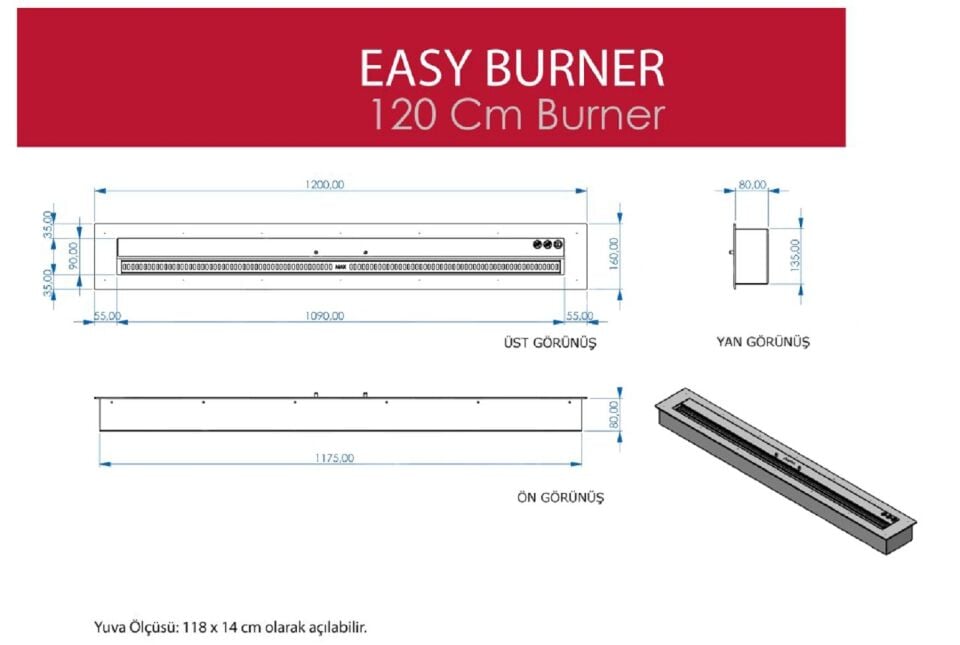 Starfire Easy Burner Bioethanol Şömine 120 cm