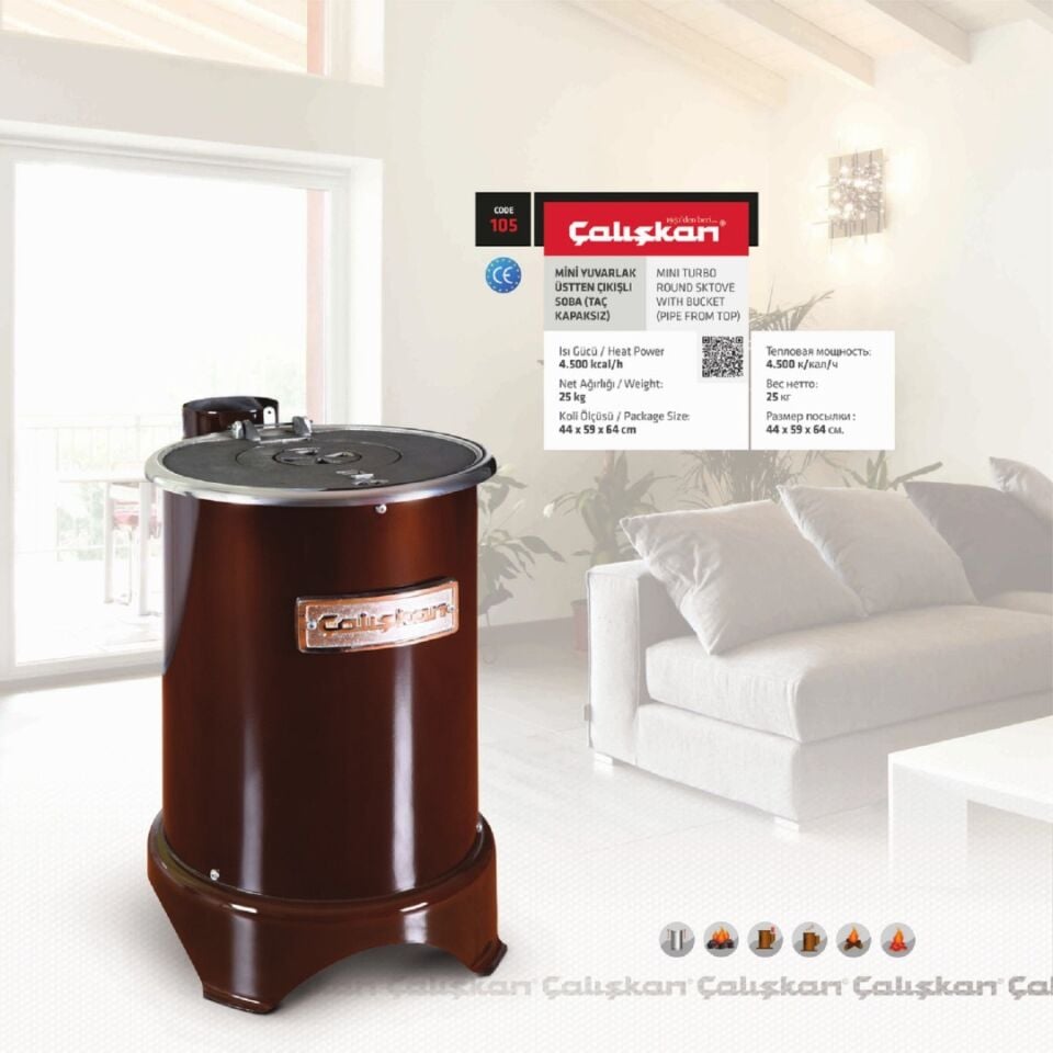 Çalışkan Mini Yuvarlak Kömür Sobası Üsten Çıkışlı 105