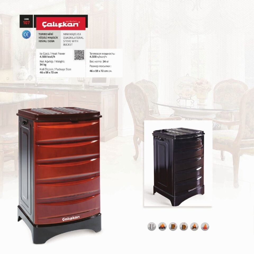 Çalışkan Kovalı Kömür Sobası Turbo Mini 107 Siyah