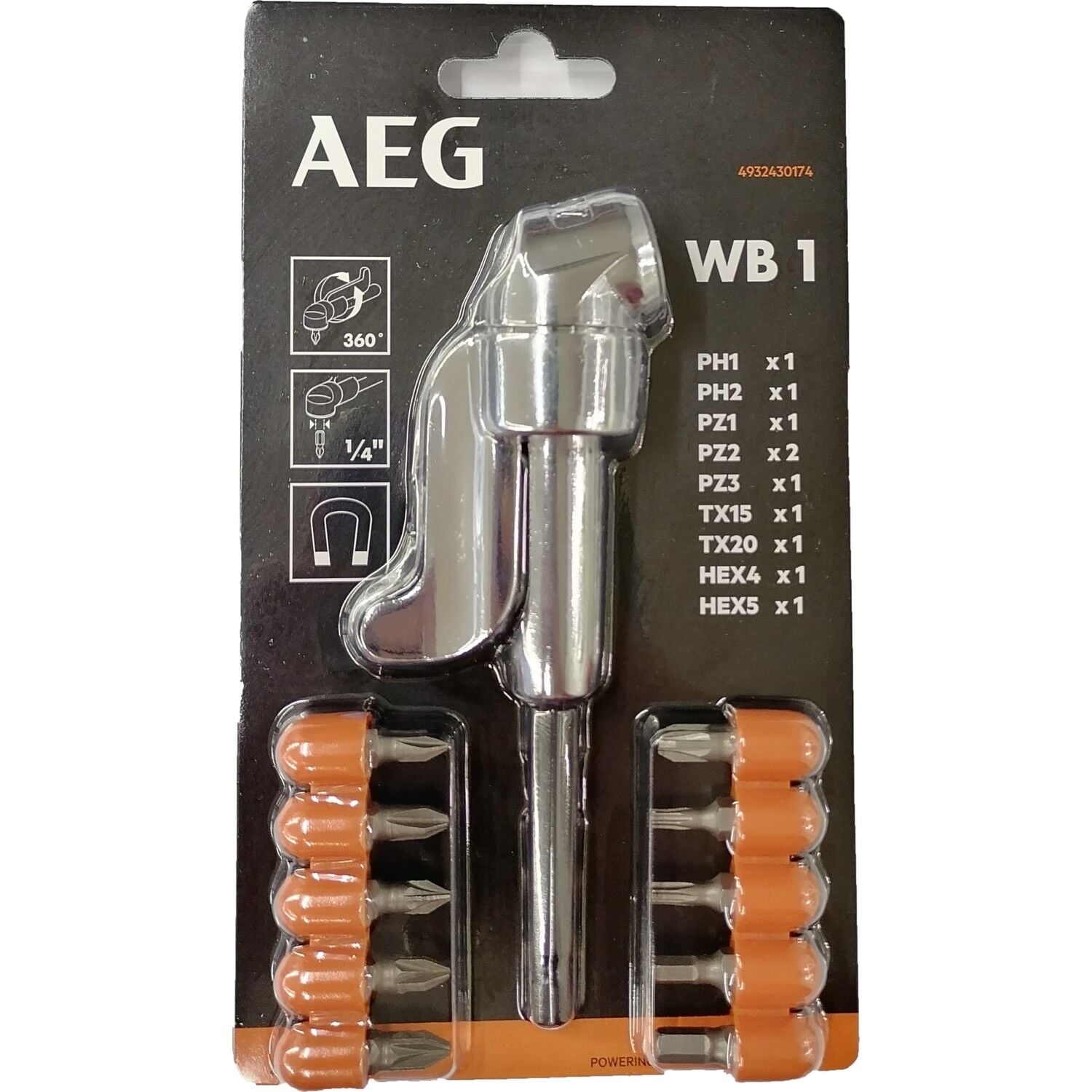 AEG WB 1 Vidalama Köşe Adaptörü + 10 Parça Uç Seti