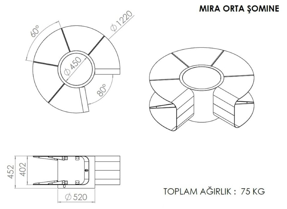 Mira Artflame Orta Şömine Odunlu Bahçe Dış Mekan Isıtıcısı