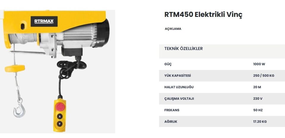 Rtrmax Rtm 450 Elektrikli Vinç
