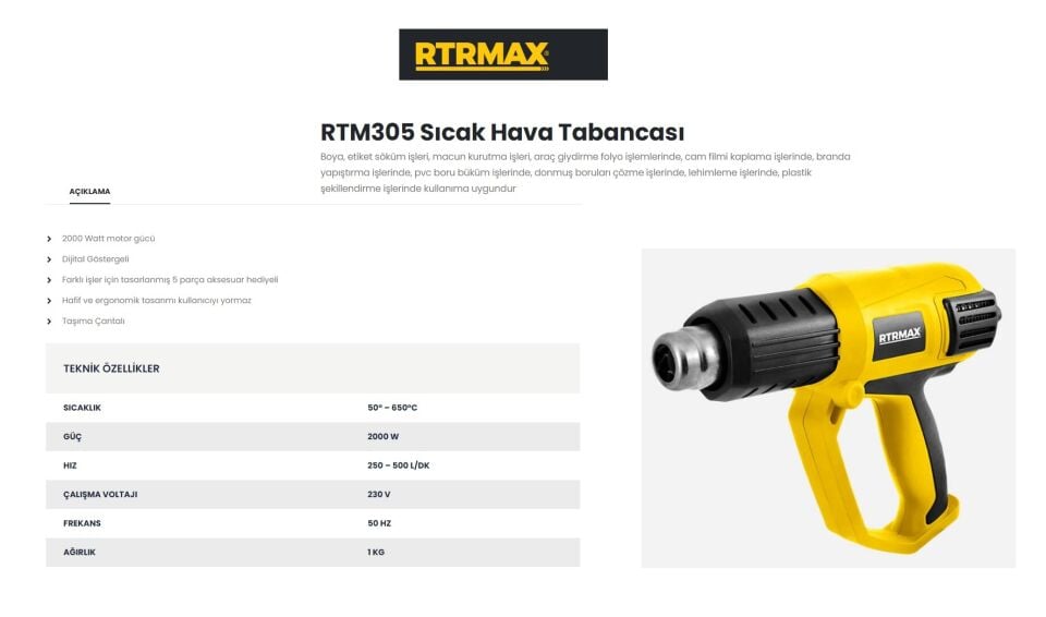 Rtrmax Rtm 305 Sıcak Hava Tabancası