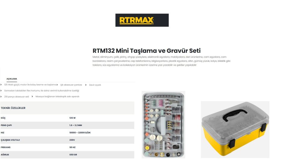 Rtrmax Rtm 132 Mini Taşlama ve Gravür Seti