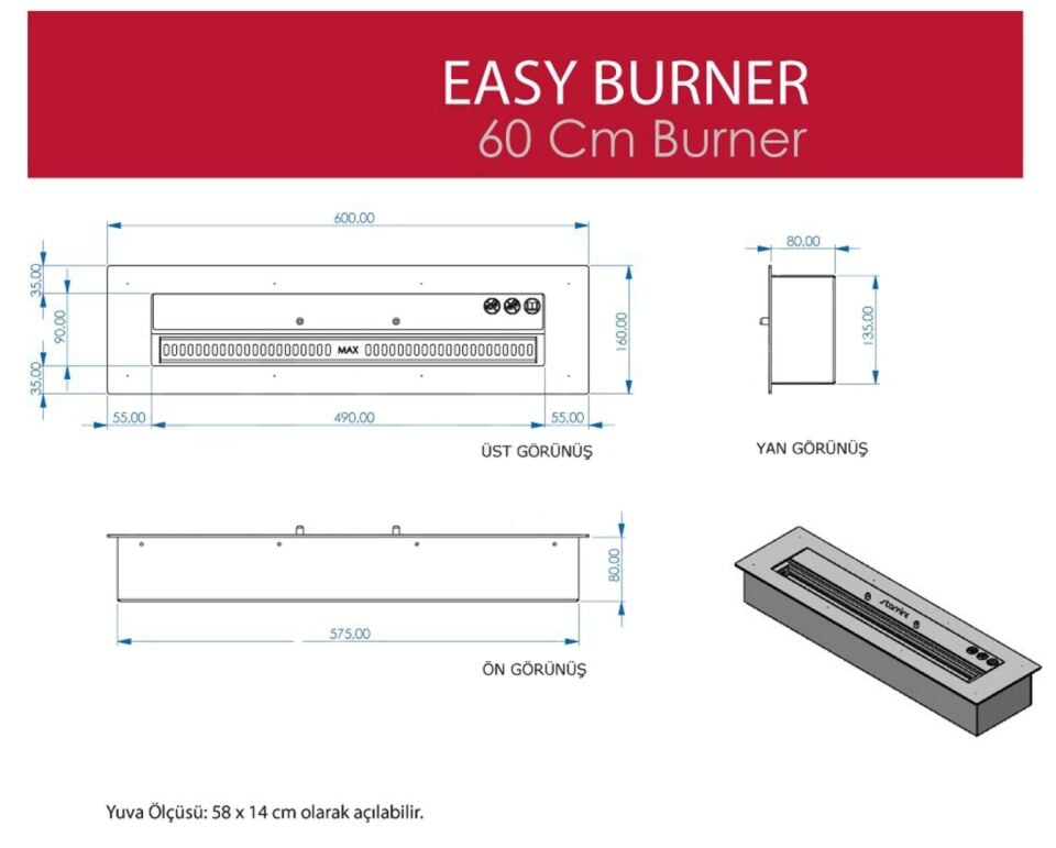 StarFire Easy Burner Bioethanol Şömine 60 cm