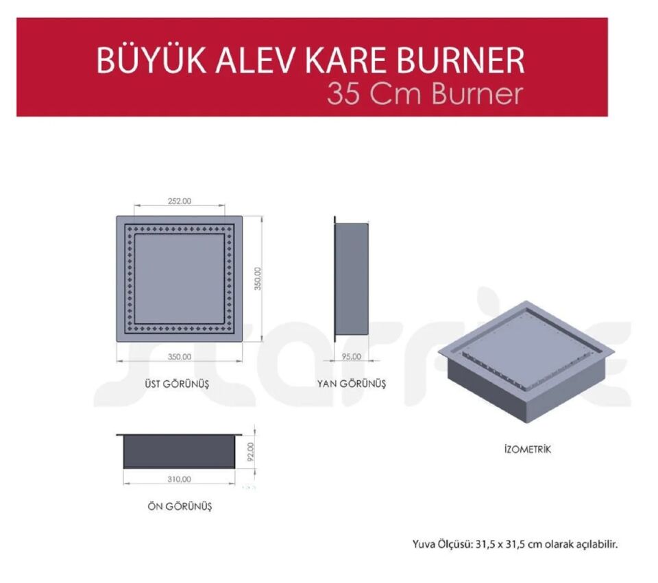Starfire Kare Büyük Alev Burner 35 cm