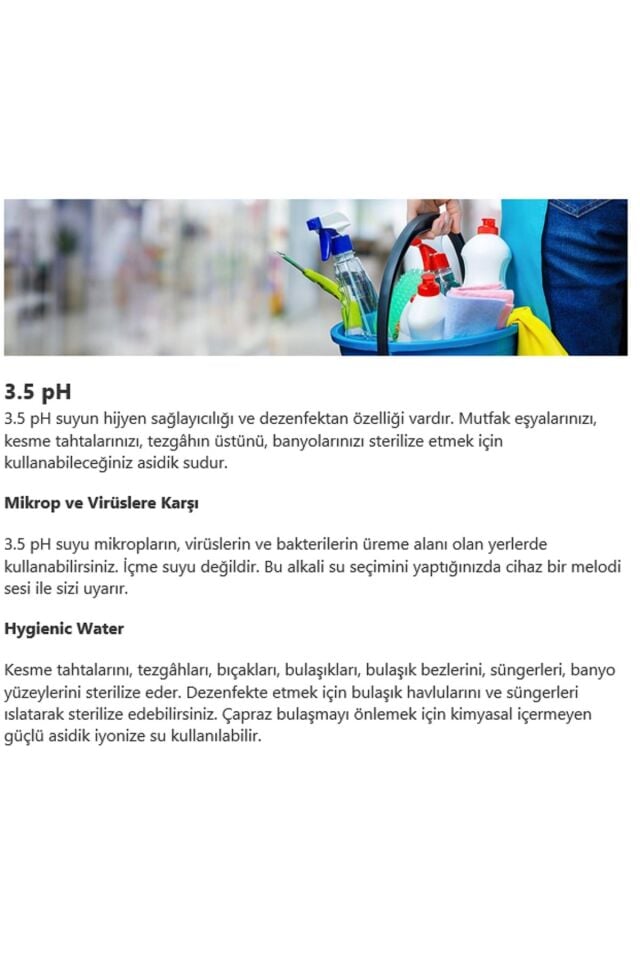 Ioncares Canlı Su Cihazı 3,5 Ph, 5,5 Ph, 7 Ph, 7,5 Ph, 8,5 Ph, 9 Ph, 9,5 Ph, 10 Ph BG097