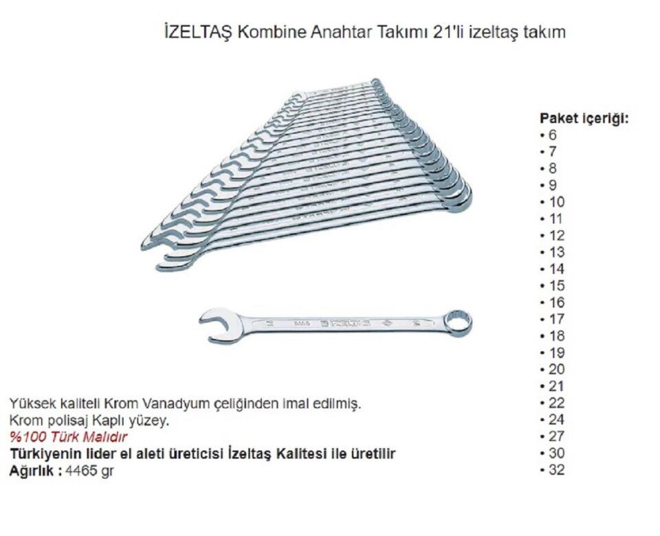 İzeltaş Kombine Anahtar Takımı 0320 00 2121 21 Parça