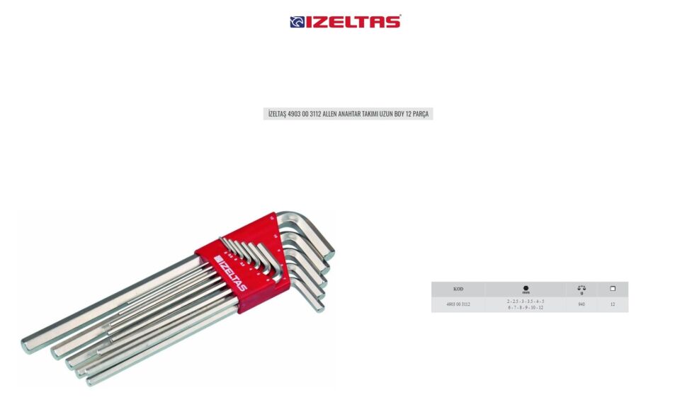 İzeltaş Allen Anahtar Takımı Uzun Boy 12 Parça 4903 00 3112
