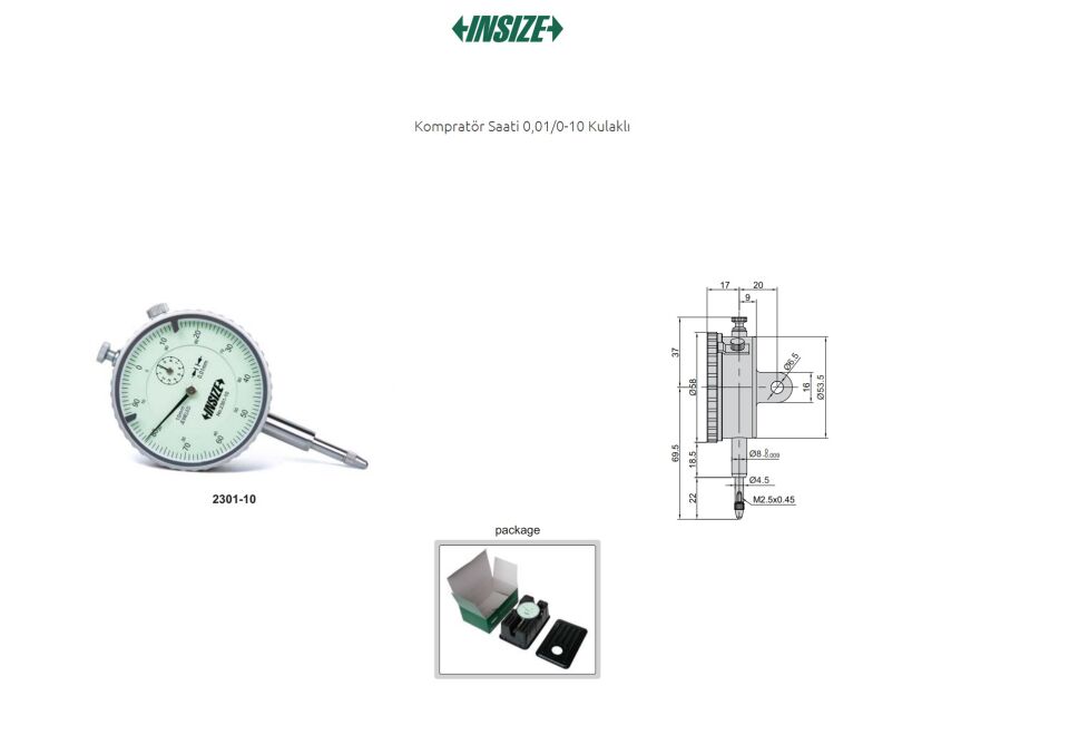 Insize 2301-10 Mekanik Komporatör Saati Hassas Ölçü Aletleri