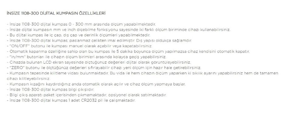 Insize 1108 300 Dijital Kumpas