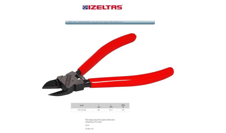 Izeltaş 3705 16 5160 -İnce Uçlu Yan Keski Plastikler İçin