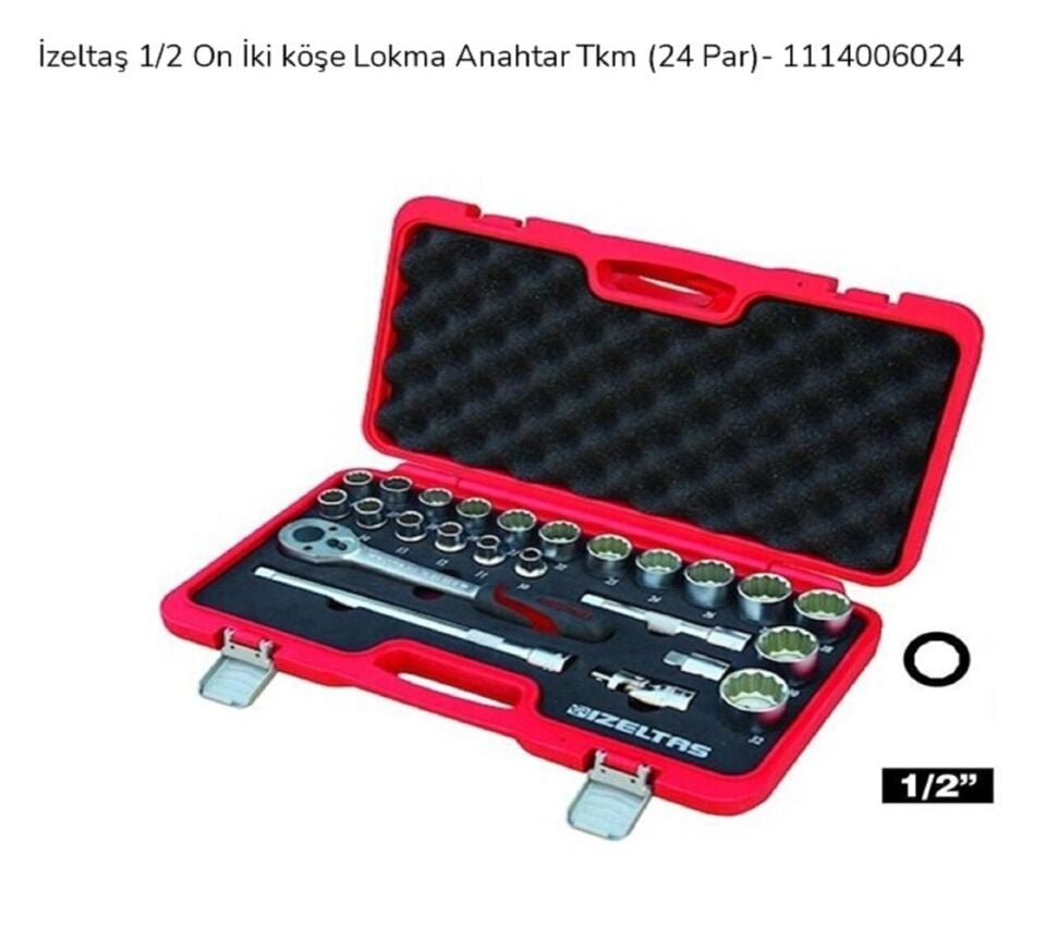 İzeltaş On İki Köşe Lokma Anahtar Takımı 1 2” 24 Parça 1114 00 6024