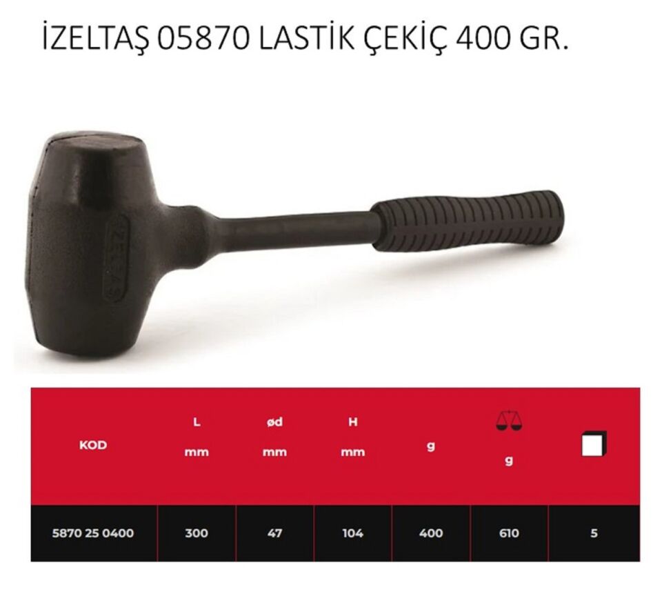 İzeltaş Lastik Çekiç Siyah 400 Gr 5870 25 0400