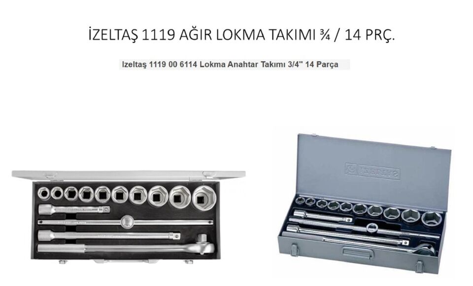 İzeltaş Altı Köşe Lokma Anahtar Takımı 3 4” 14 Parça 1119 00 6114