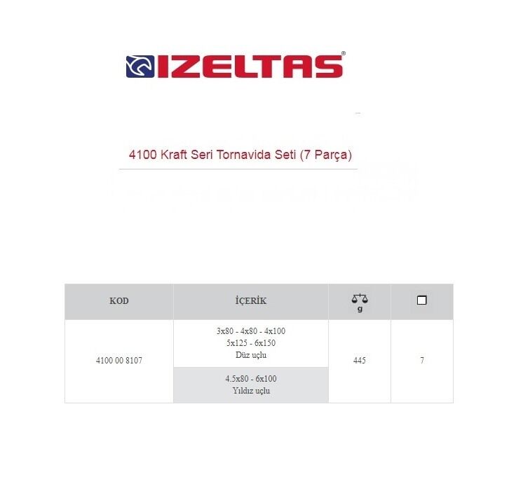 Izeltaş 4100 00 8107 Kraft Seri Tornavida Seti 7 Parça