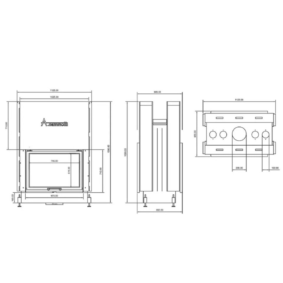 A Caminetti Asansörlü Şömine Haznesi Flat İki Taraflı 75 x 60 cm