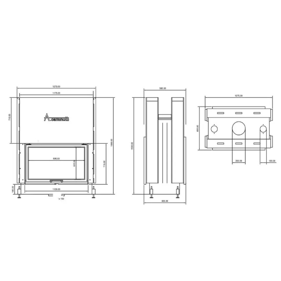 A Caminetti Asansörlü Şömine Haznesi Flat İki Taraflı 90 x 60 cm