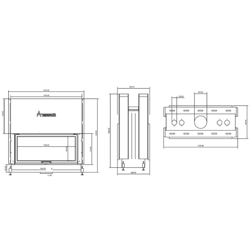 A Caminetti Asansörlü Şömine Haznesi Flat İki Taraflı 120 x 60 cm