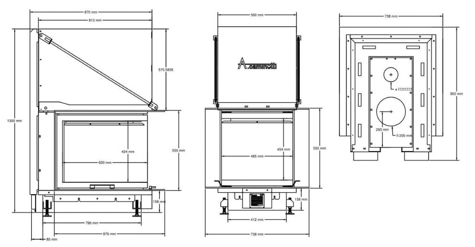 A Caminetti Crystal Şömine Haznesi 3D 50 x 60 cm 3 Açık Epi