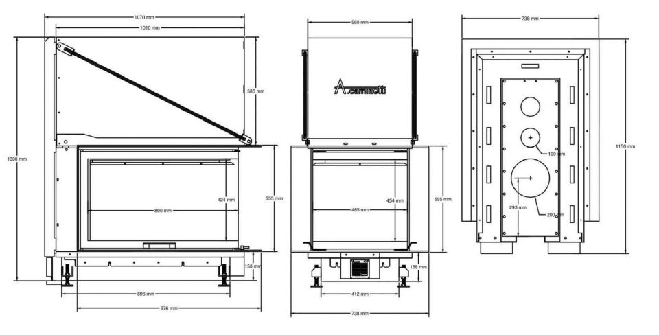 A.Caminetti Crystal Asansorlu Çelik Şömine Haznesi 3D Max Üç Açık Epi