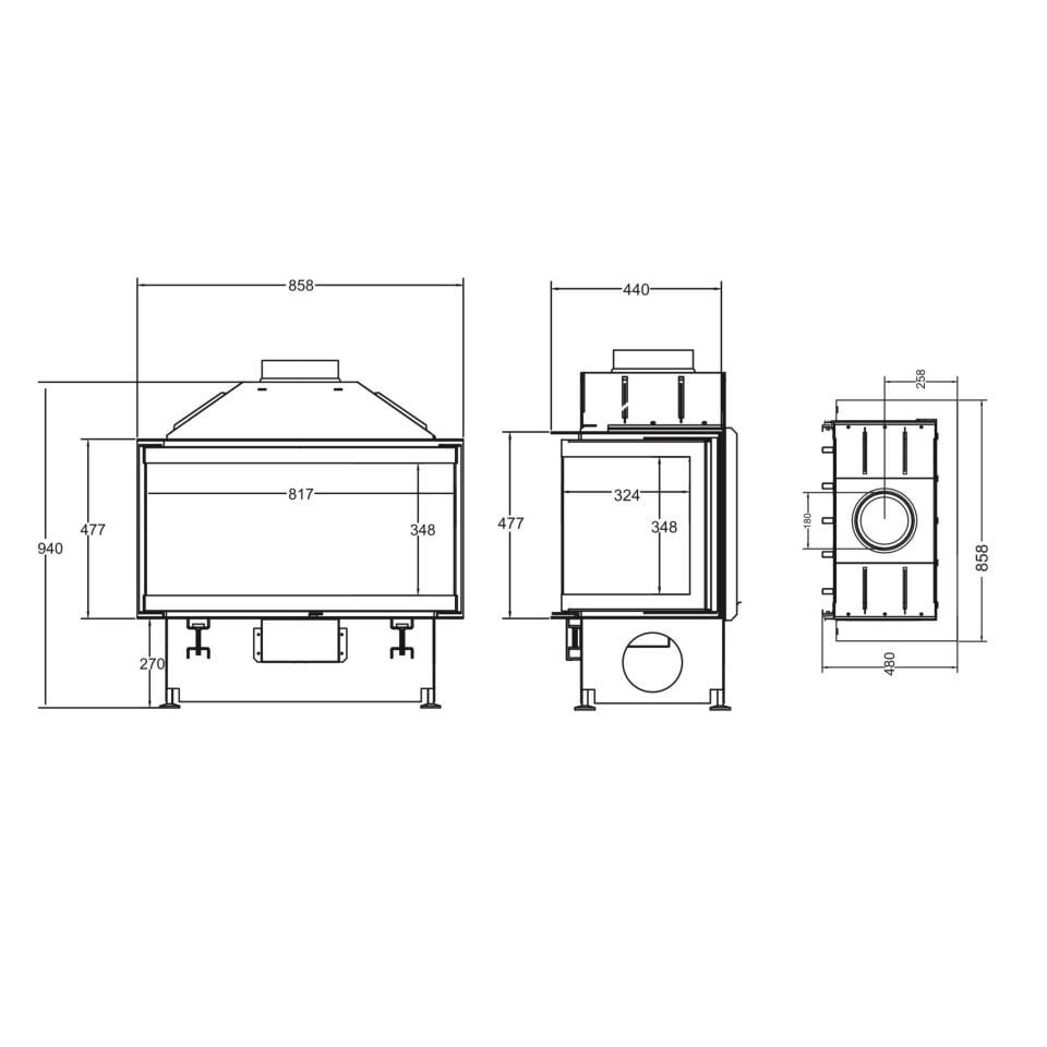 A Caminetti Çelik Şömine Cyrstal Openside Üç Açık 80 Lik
