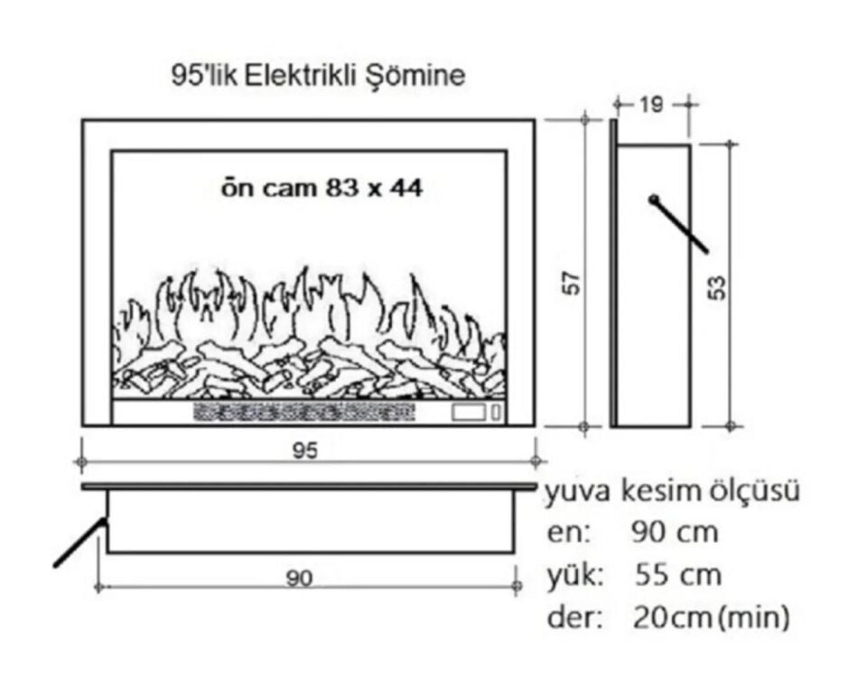 Alaz Efekt Elektrikli Şömine Ses Efektli Bluetoothlu Wifi 95 cm 1800 W Yerli Üretim