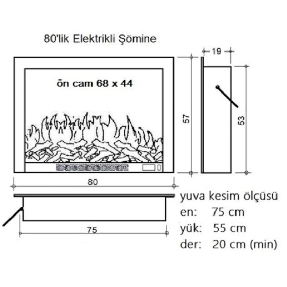 Alaz Efekt Elektrikli Şömine Bluetoothlu Wifi 80 cm 1800 W