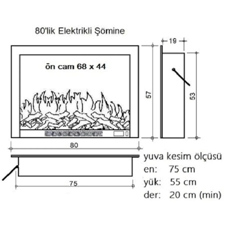 Alaz Efekt Elektrikli Şömine Ses Efektli Bluetoothlu Wifi 80 cm 1800 W Yerli Üretim
