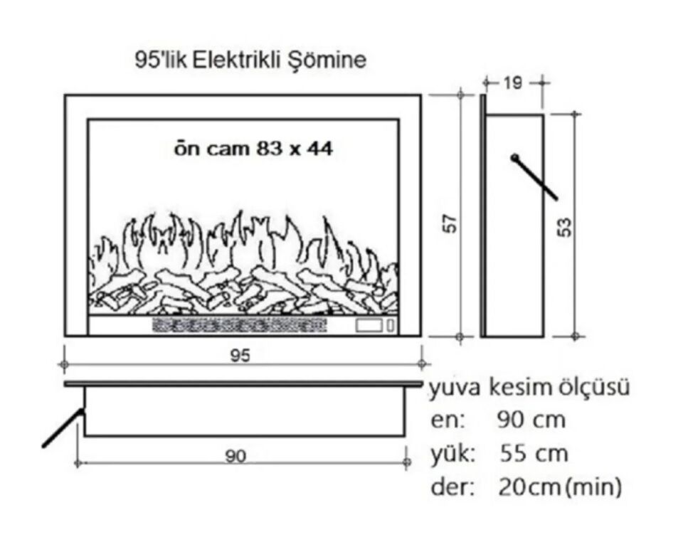 Alaz Efekt Elektrikli Şömine Sessiz Bluetoothlu Wifi 95 cm 1800 W Yerli Üretim