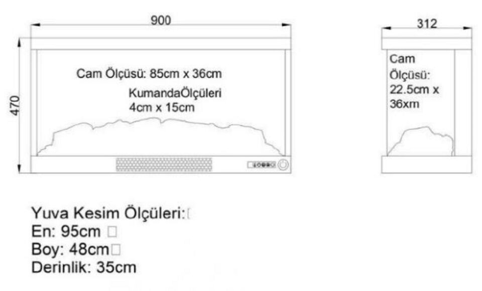 Alaz Efekt 90 cm Üç Açık Elektrikli Şömine Wifi Bluetooth