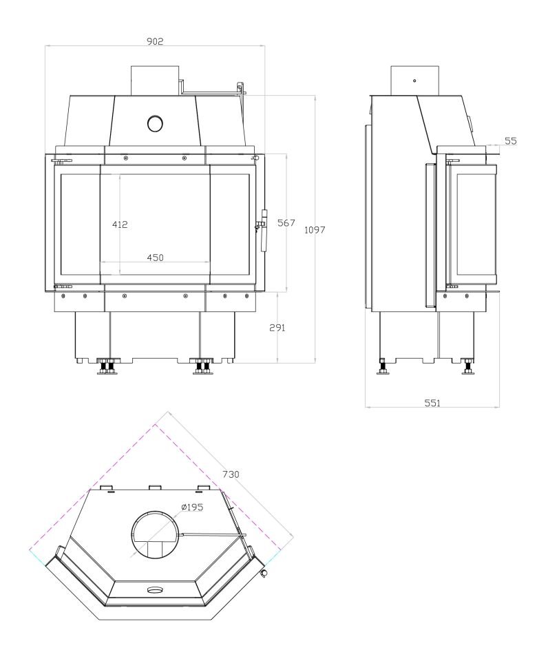 Echa Tech Prizma Büyük Çelik Şömine Haznesi