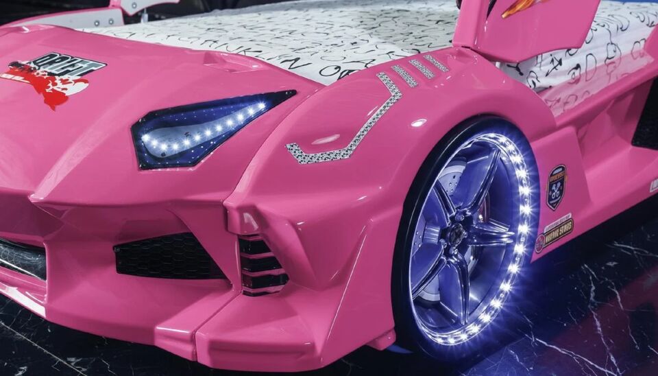 Kaju Carbed Arabalı Çocuk Yatak Borghi Full Pembe