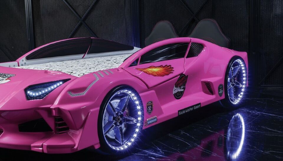 Kaju Carbed Arabalı Çocuk Yatak Borghi Full Pembe
