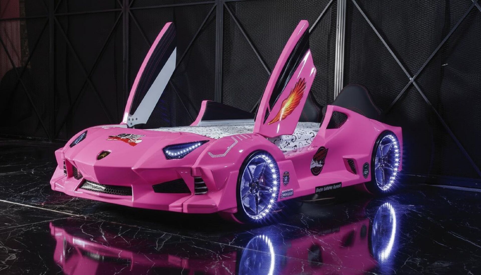 Kaju Carbed Arabalı Çocuk Yatak Borghi Full Pembe