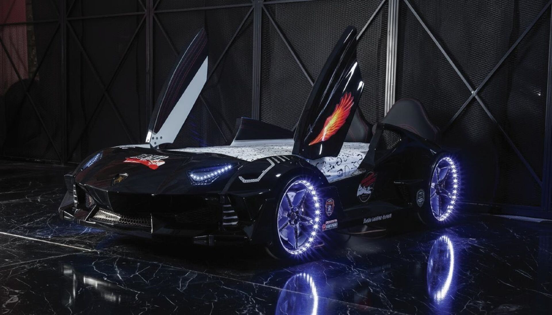 Kaju Carbed Arabalı Çocuk Yatak Borghi Full Siyah
