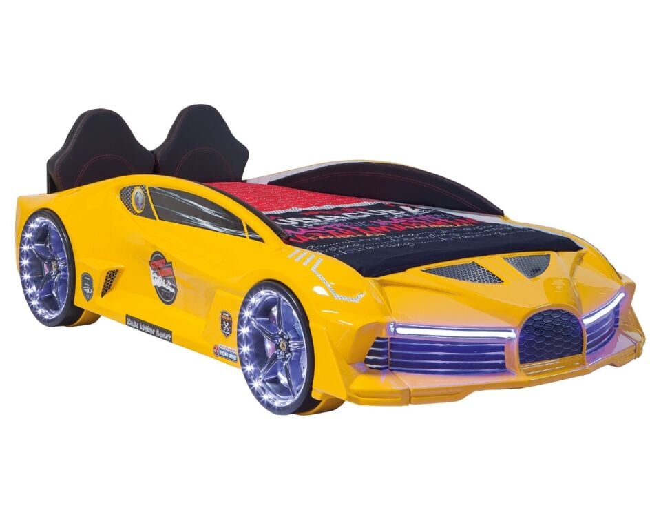 Kaju CarBed Arabalı Yatak Moon Full Çocuk Karyolası Kumandalı Işık ve Ses Sistemli Sarı